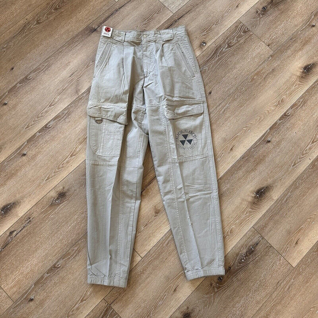 Vintage Bugle Boy Pants Men's 30 x 32 Tapered Leg Cargo 90s Beige Cotton
