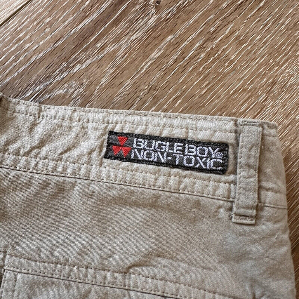 Vintage Bugle Boy Pants Men's 30 x 32 Tapered Leg Cargo 90s Beige Cotton