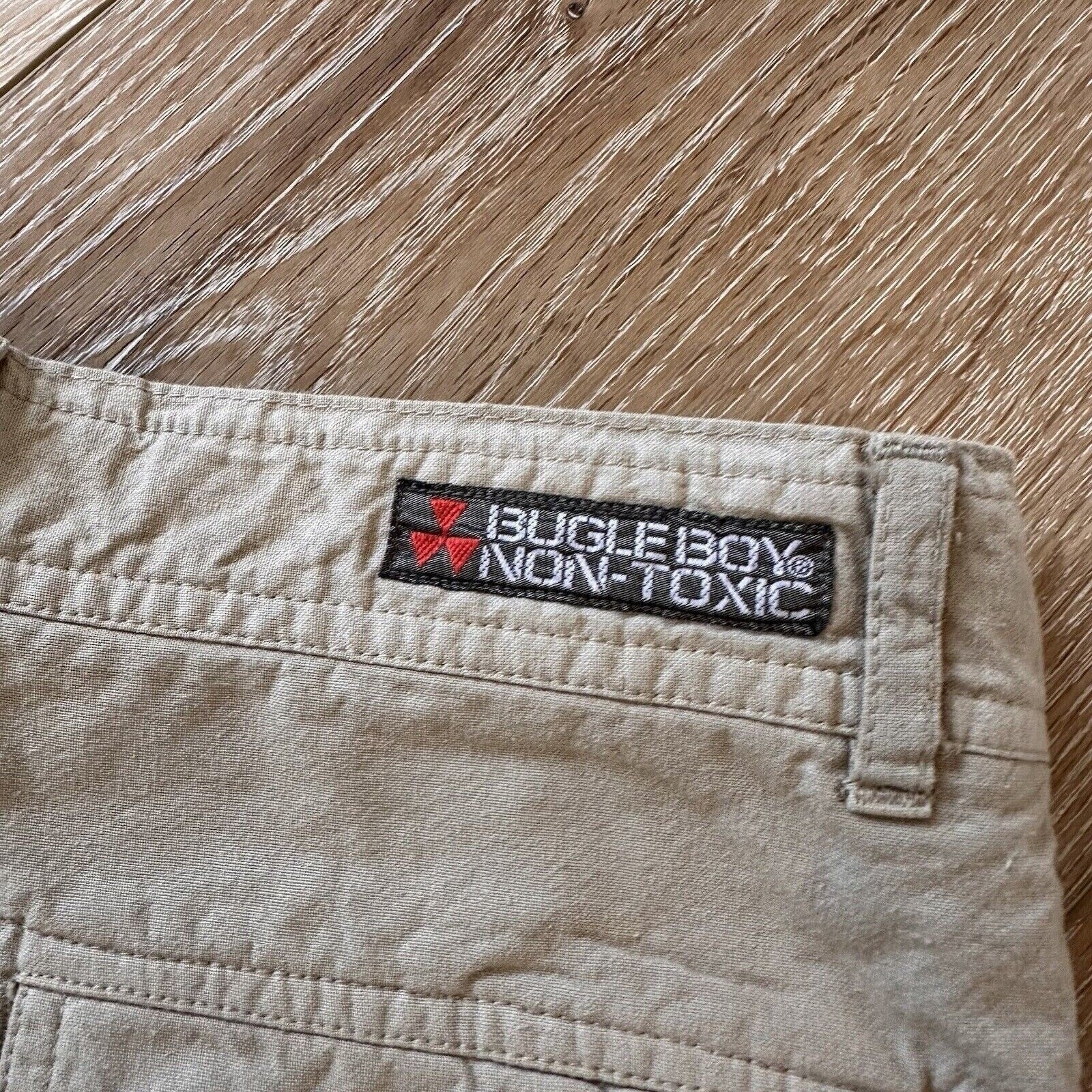 Vintage Bugle Boy Pants Men's 30 x 32 Tapered Leg Cargo 90s Beige Cotton