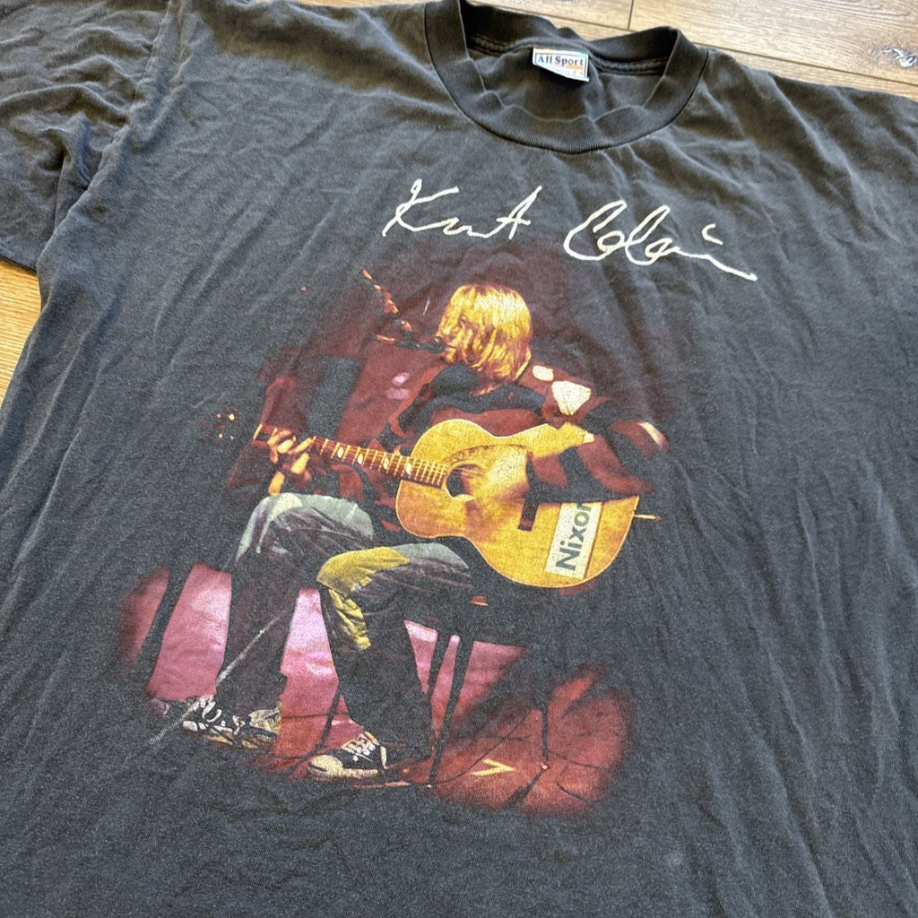Vintage Nirvana Shirt Mens XL Kurt Cobain MTV Unplugged Black Distressed Grunge