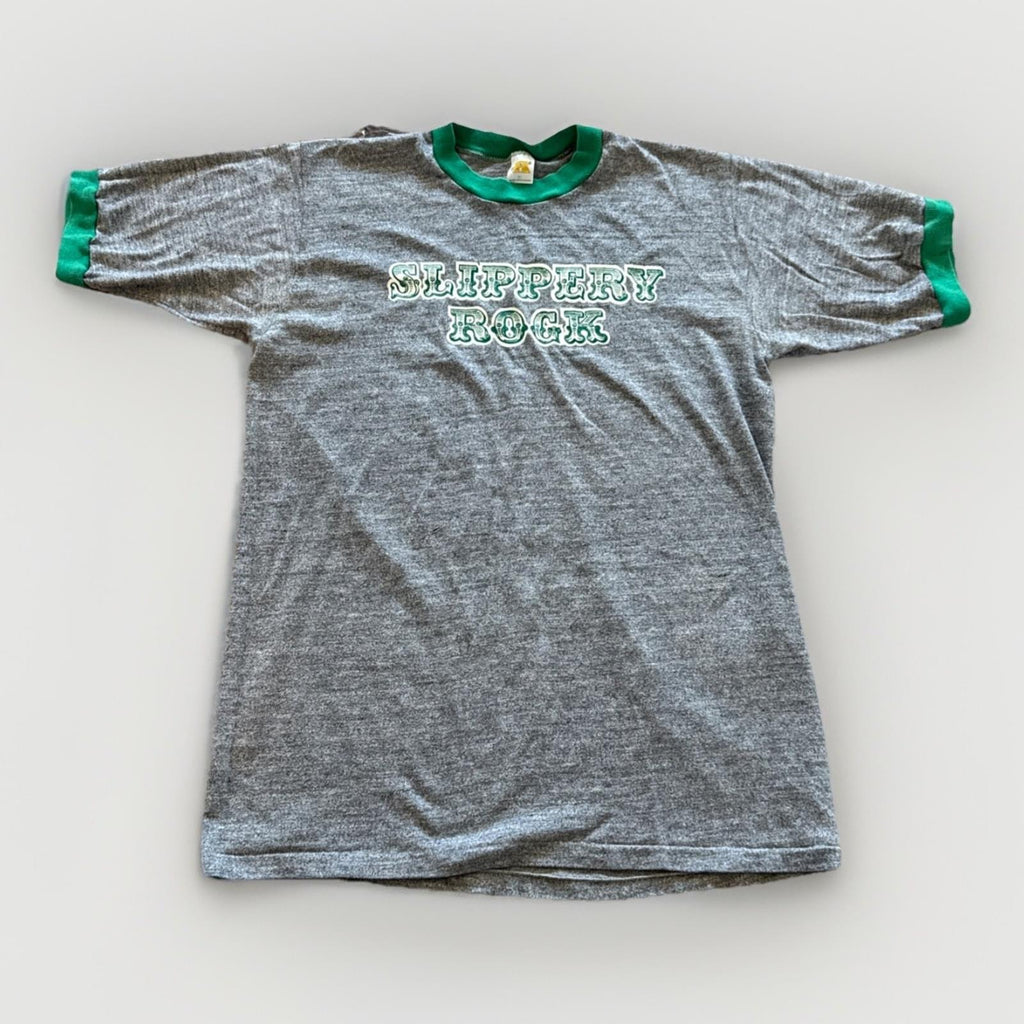 Vintage Slippery Rock Pride Shirt Mens L Ringer Russell Athletic 70s Gray