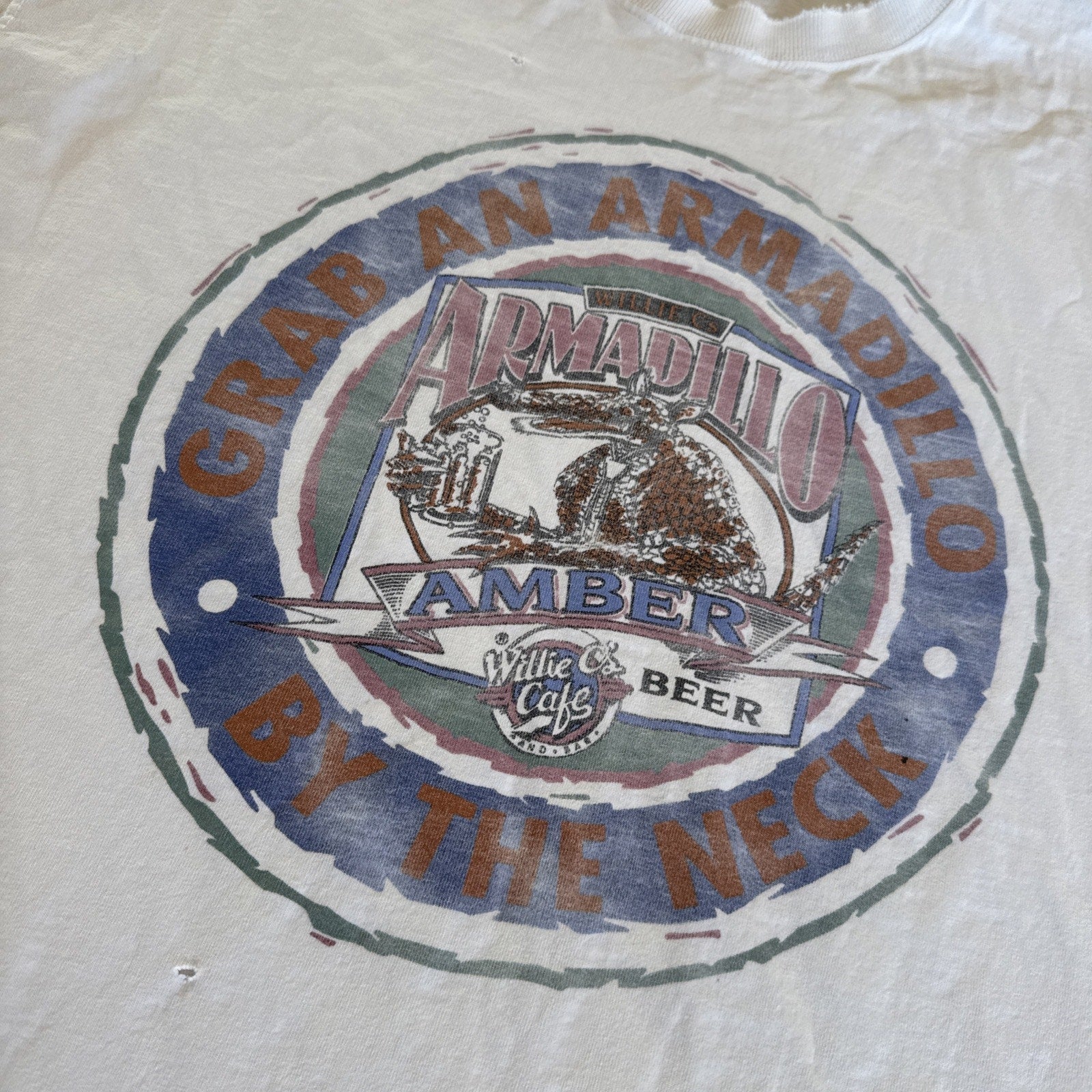 Lone Star Beer Shirt Mens XL Armadillo Amber White Distressed 90s Vintage