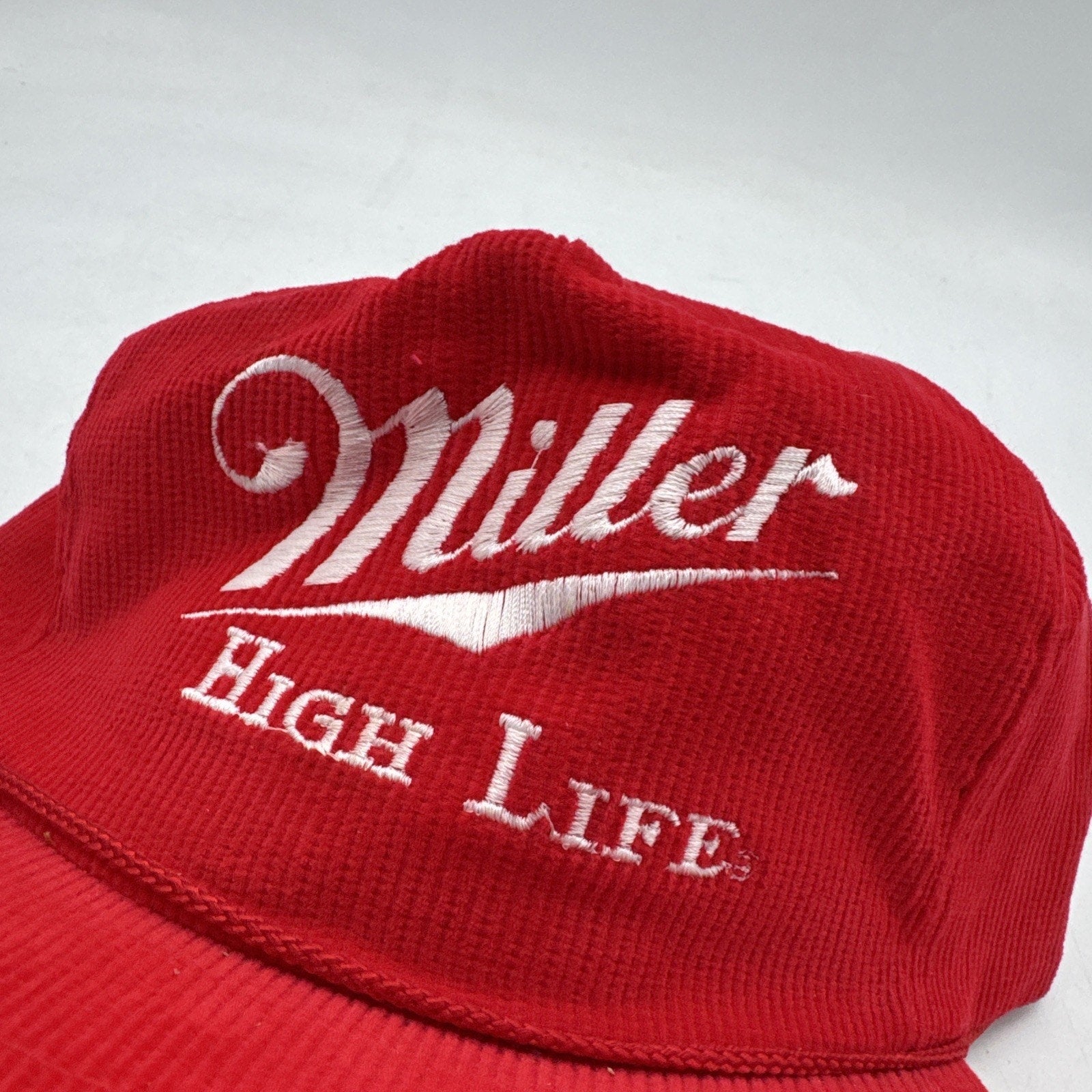 Miller High Life Hat Cap Adjustable Snapback Beer Vintage Red Corduroy 80s 90s