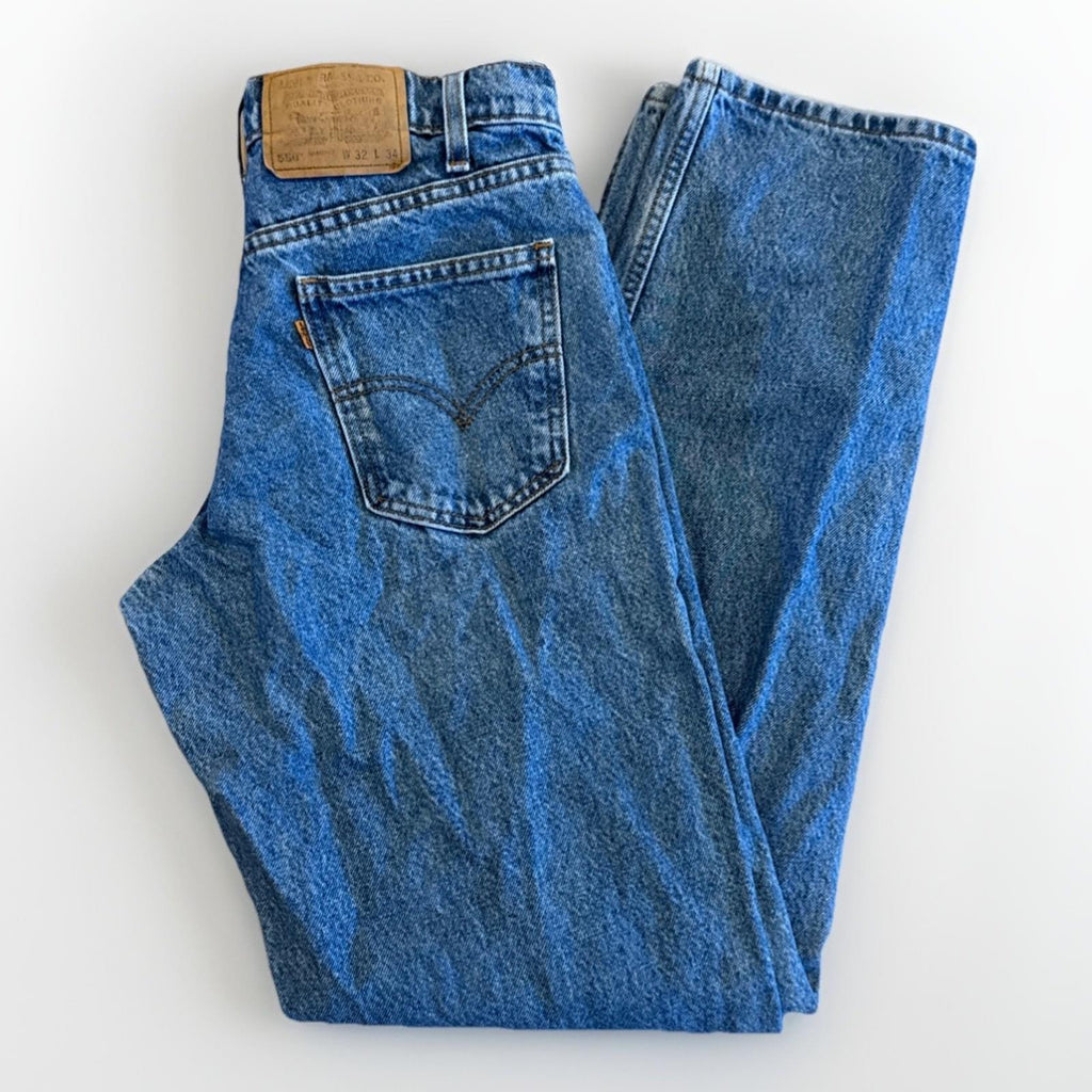 Vintage Levis 550 Jeans Mens 32 x 34 Relaxed Fit Denim Tapered Leg Orange Tab