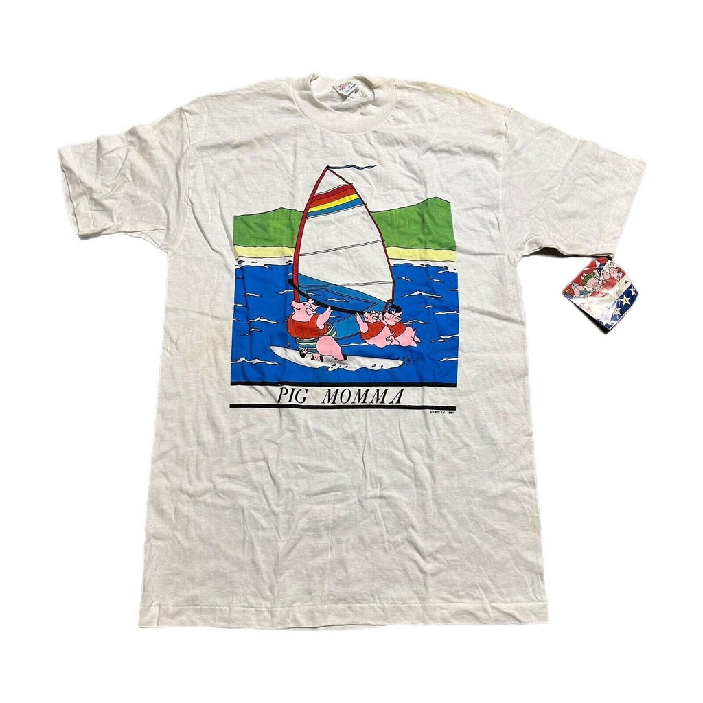 Pig Shirt Mens M Pigxies Pig Momma Wind Sailing White Cotton 90s 80s Vintage