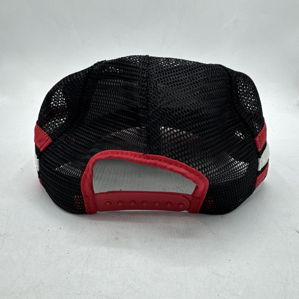 Vintage 3 Stripe Trucker Hat Adults Puff Paint 80s Mesh SnapBack Auto Sales