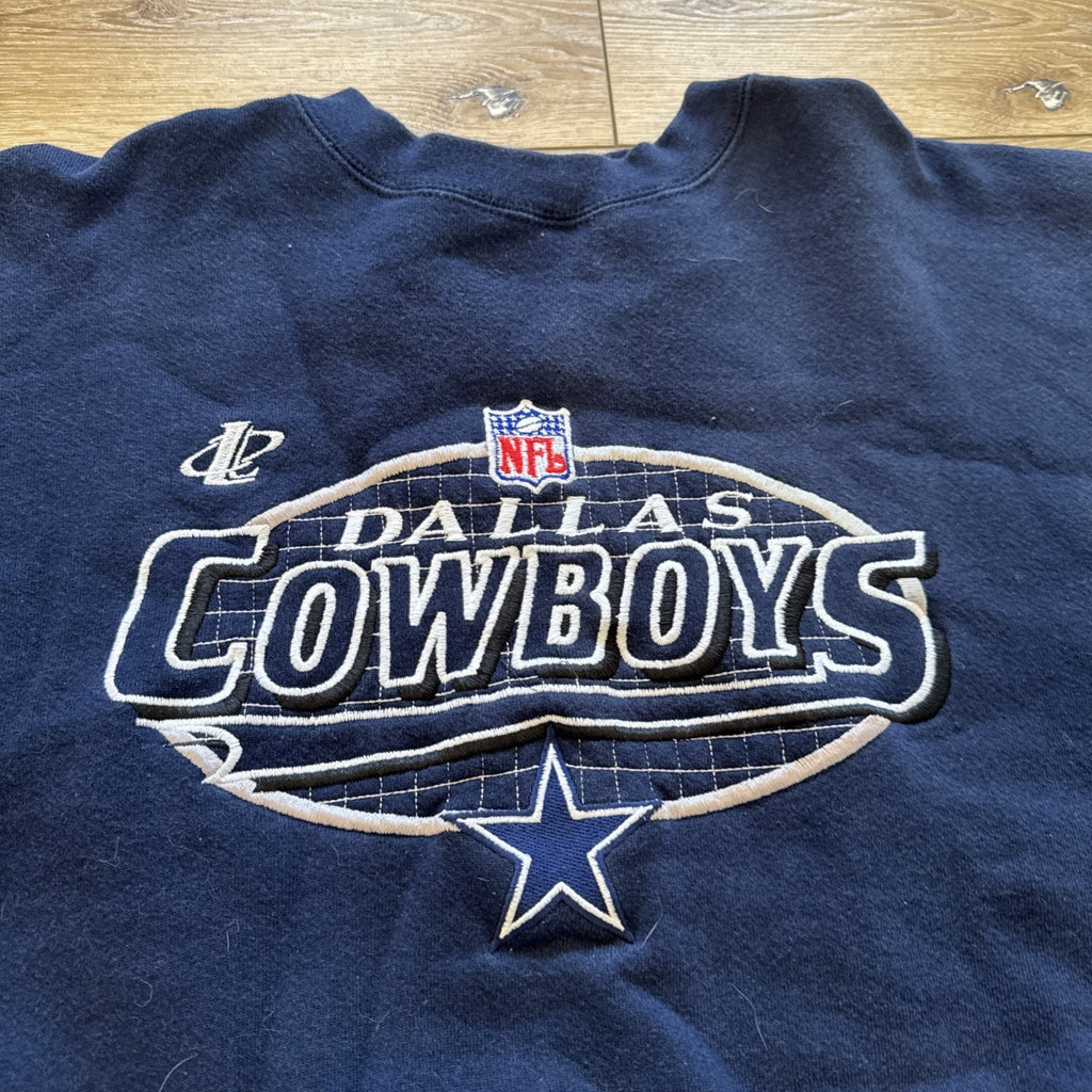 Vintage Dallas Cowboys Sweatshirt Mens M Grid Logo NFL Crewneck Navy Blue 90s