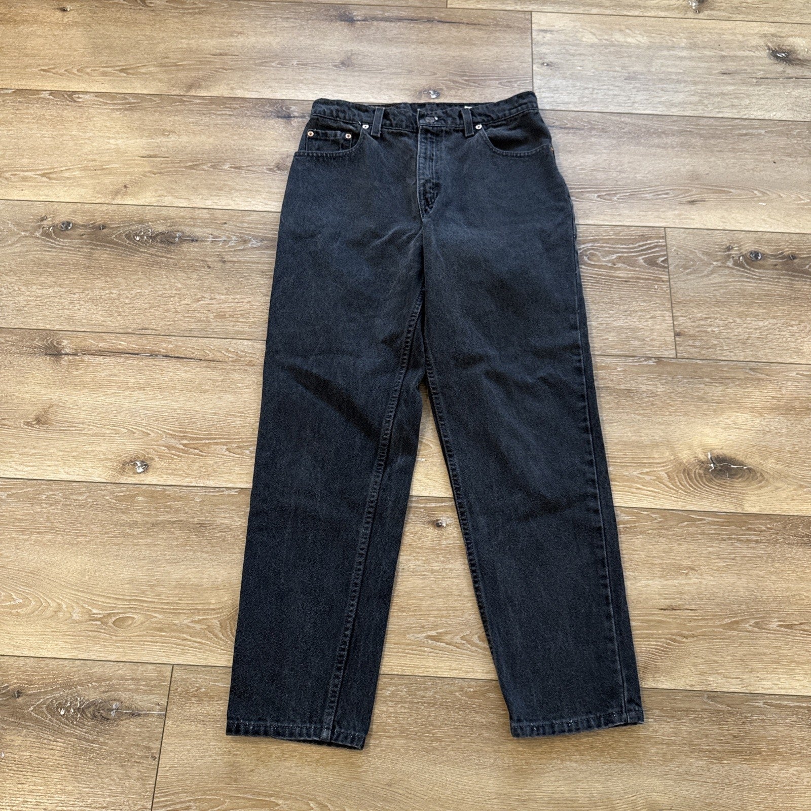 Vintage Levis 550 Jeans Womens 11 Jr 30 x 29 Relaxed Fit Black Denim Tapered Leg