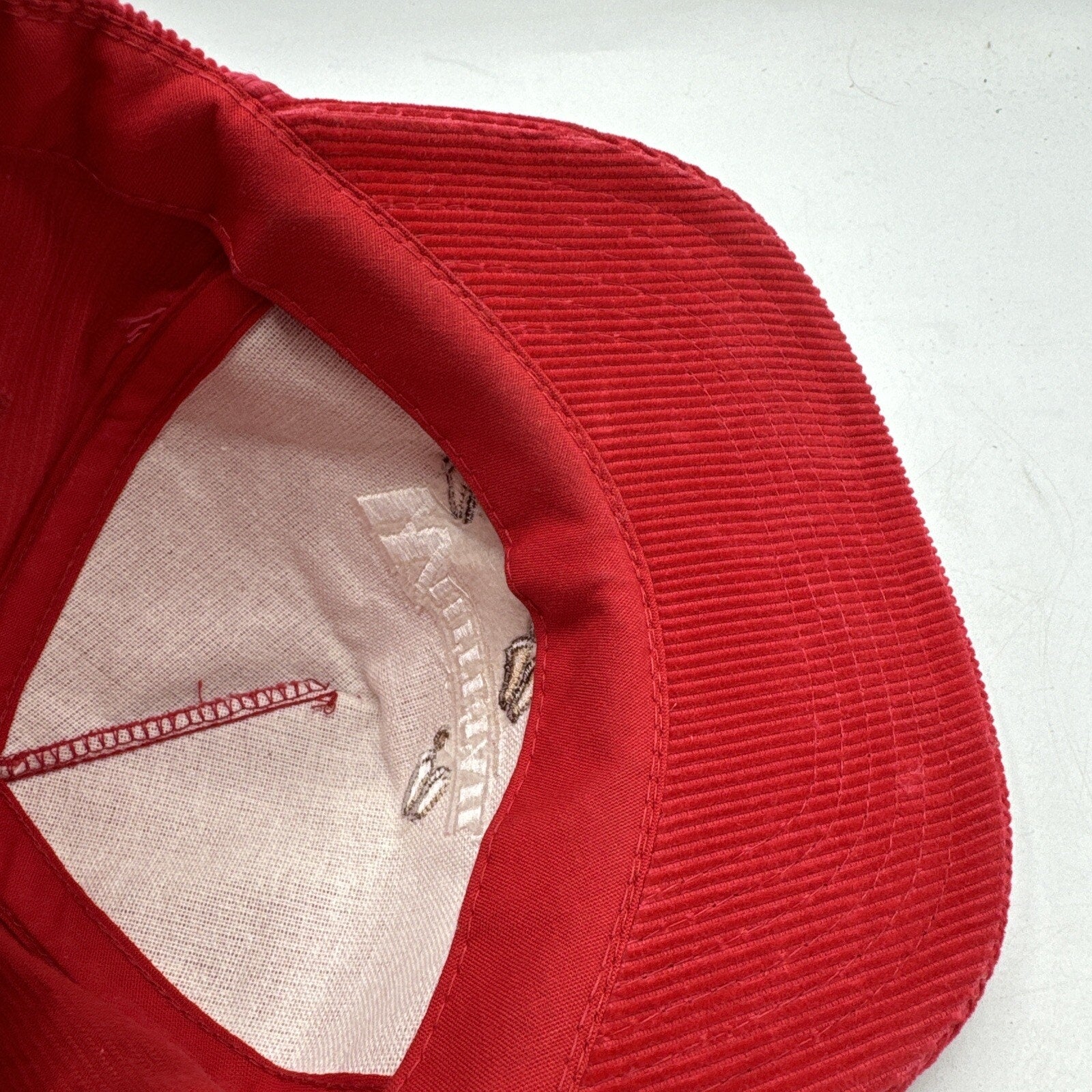 Vintage Hunting Hat Unisex Red Corduroy Deer Whitetail Rope Cap Script Snapback