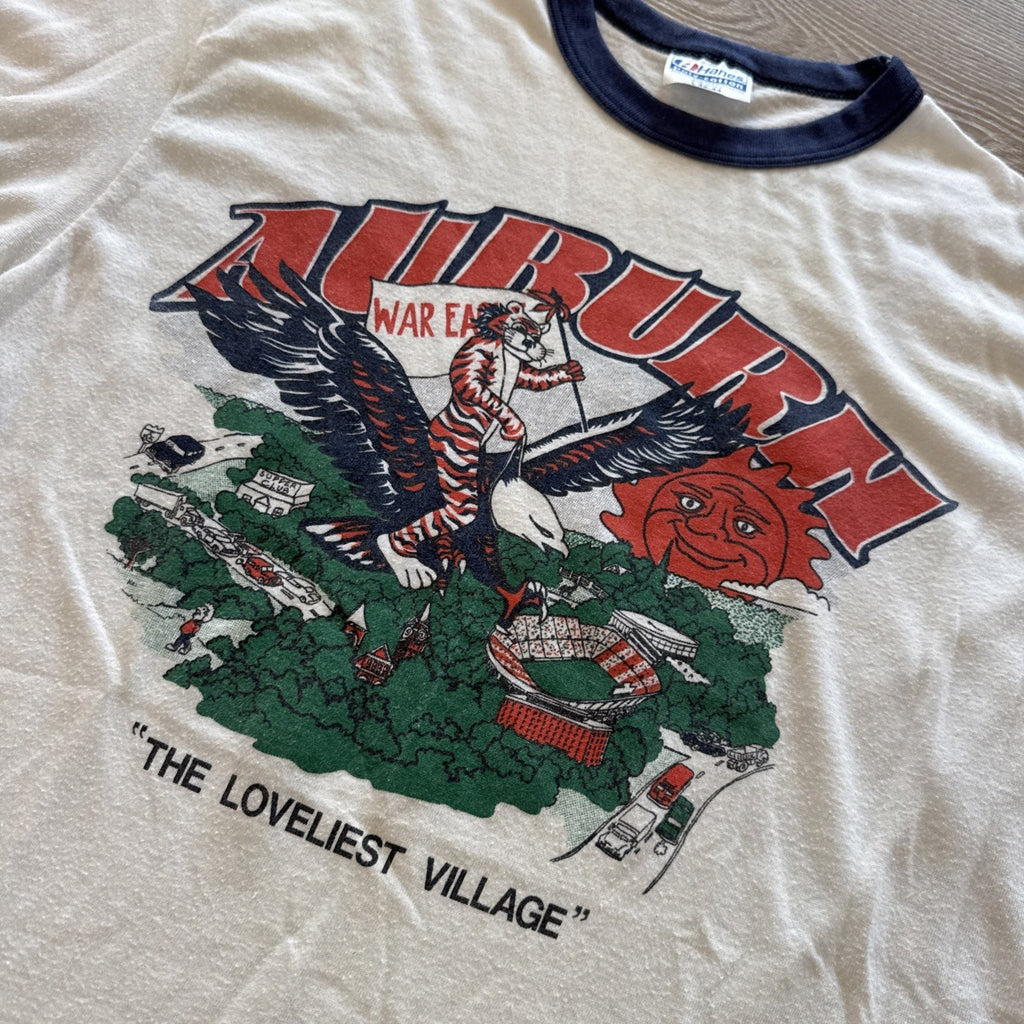 Vintage Auburn Tigers Shirt Mens M Ringer Tee 80s War Eagle