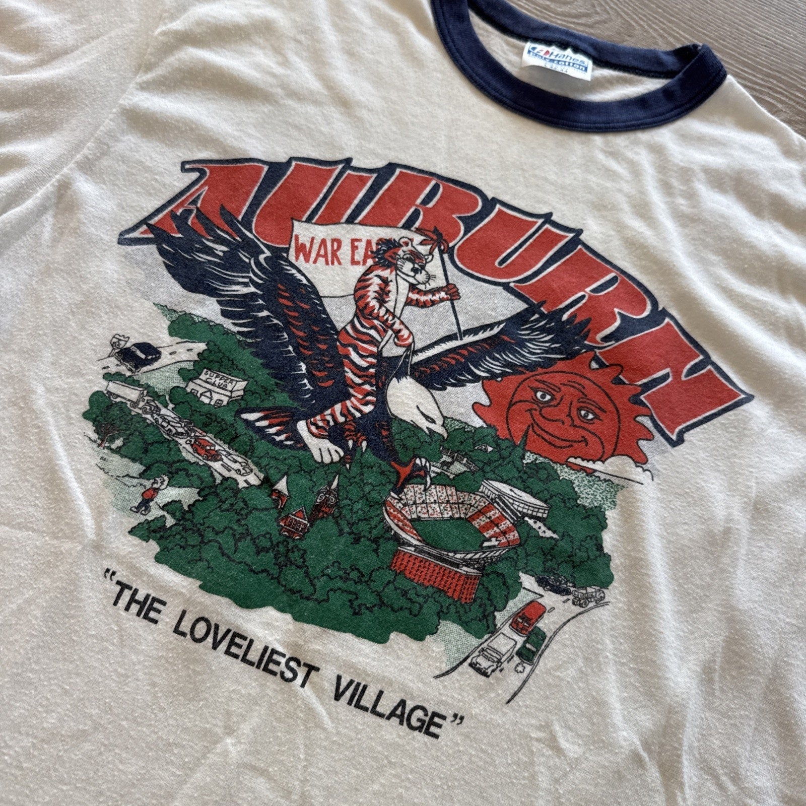 Vintage Auburn Tigers Shirt Mens M Ringer Tee 80s War Eagle