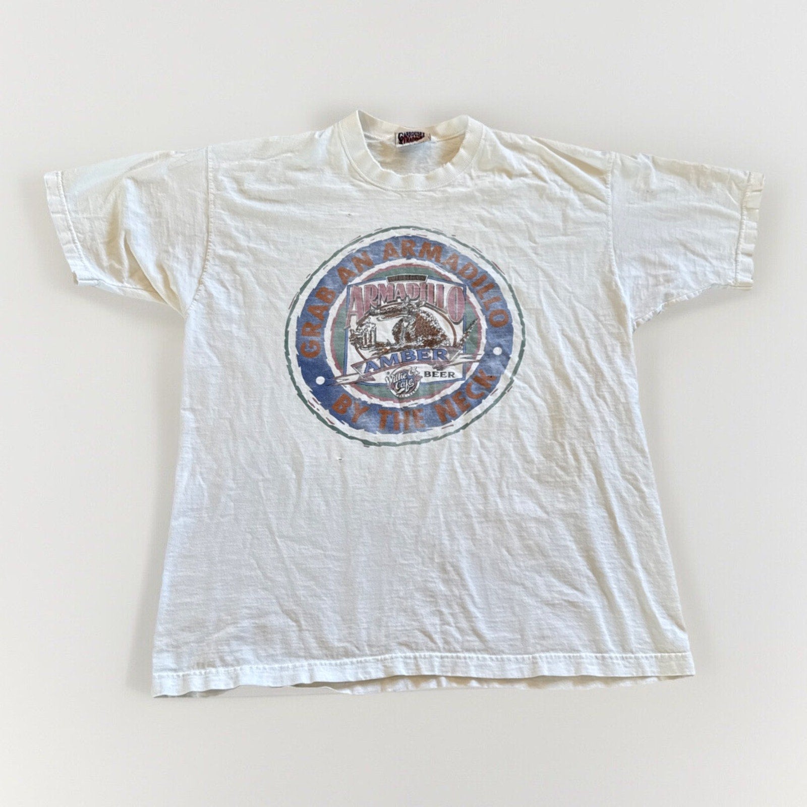 Lone Star Beer Shirt Mens XL Armadillo Amber White Distressed 90s Vintage