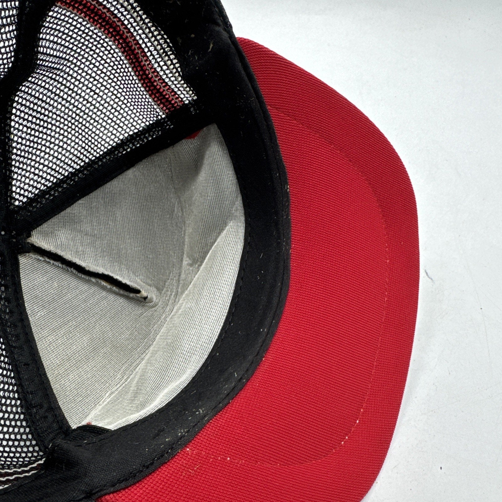 Vintage 3 Stripe Trucker Hat Adults Puff Paint 80s Mesh SnapBack Auto Sales
