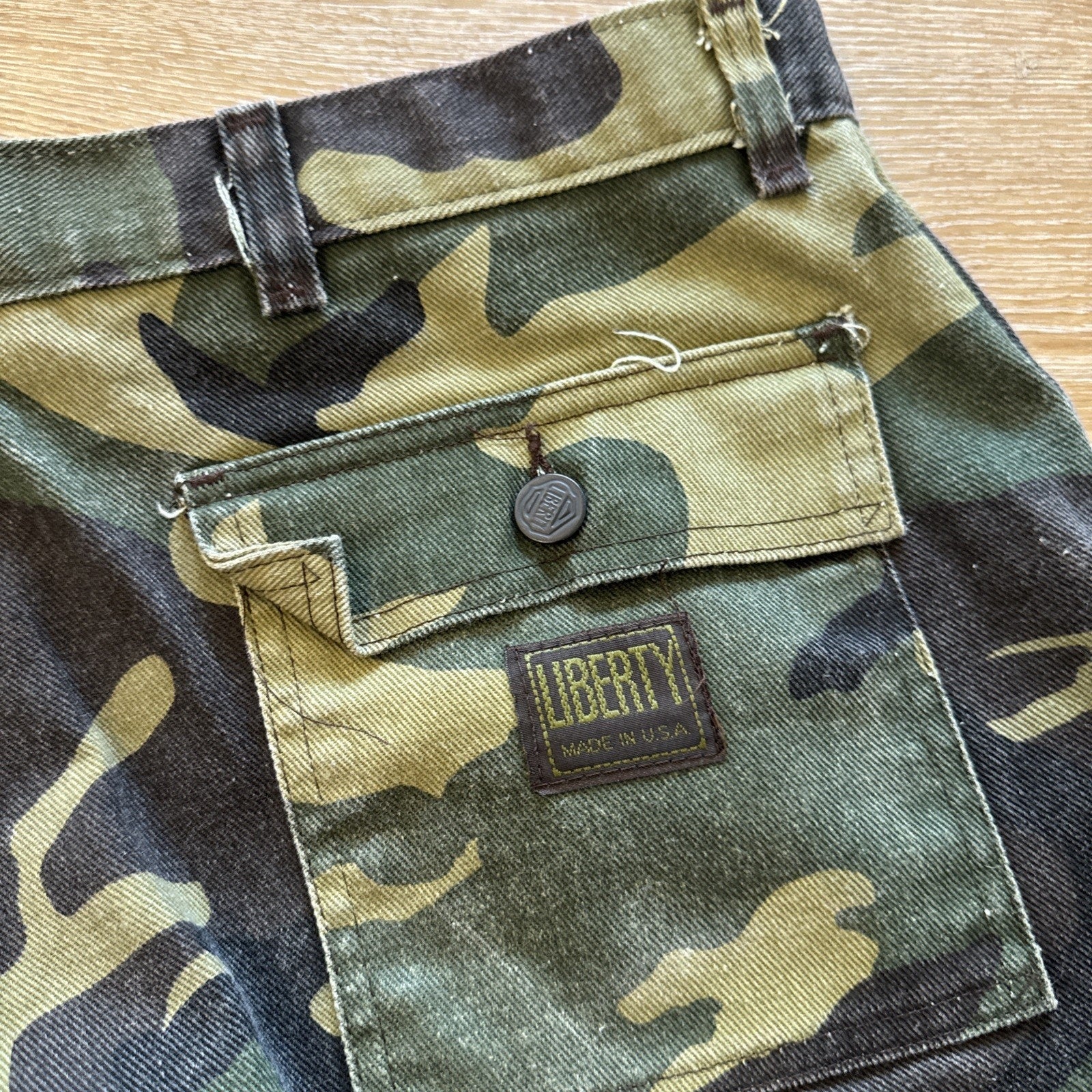Liberty Pants Mens 36 x 32 Woodland Camo Workwear Vintage Boot Cut Double Knee
