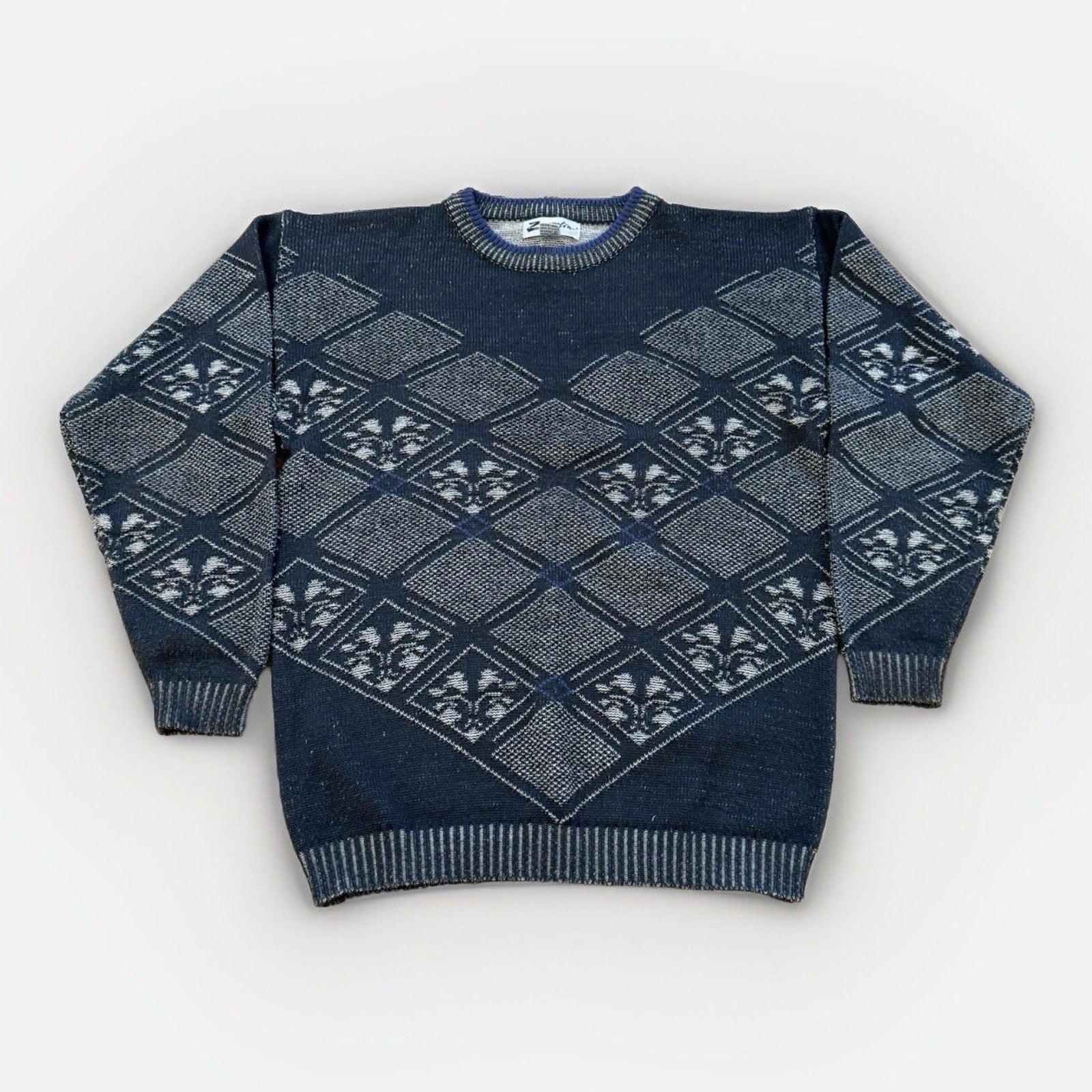 Zeppelin Sweater Mens XL Tall Acrylic Knit 90s Geometric Golf Preppy Vintage