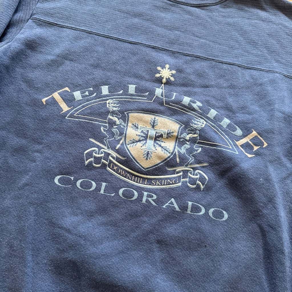 Telluride Colorado Sweatshirt Mens L Downhill Skiing 90s Blue Ski Jansport Vtg