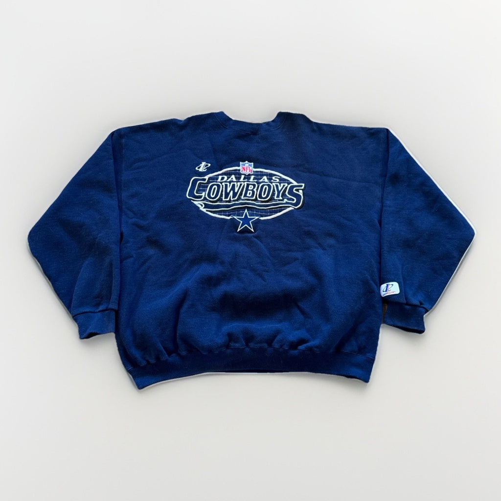 Vintage Dallas Cowboys Sweatshirt Mens M Grid Logo NFL Crewneck Navy Blue 90s