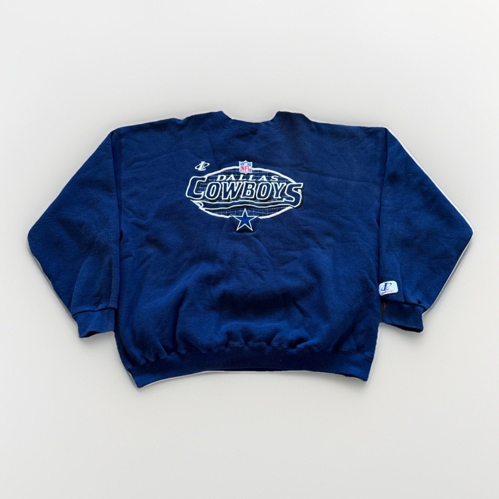 Vintage Dallas Cowboys Sweatshirt Mens M Grid Logo NFL Crewneck Navy Blue 90s