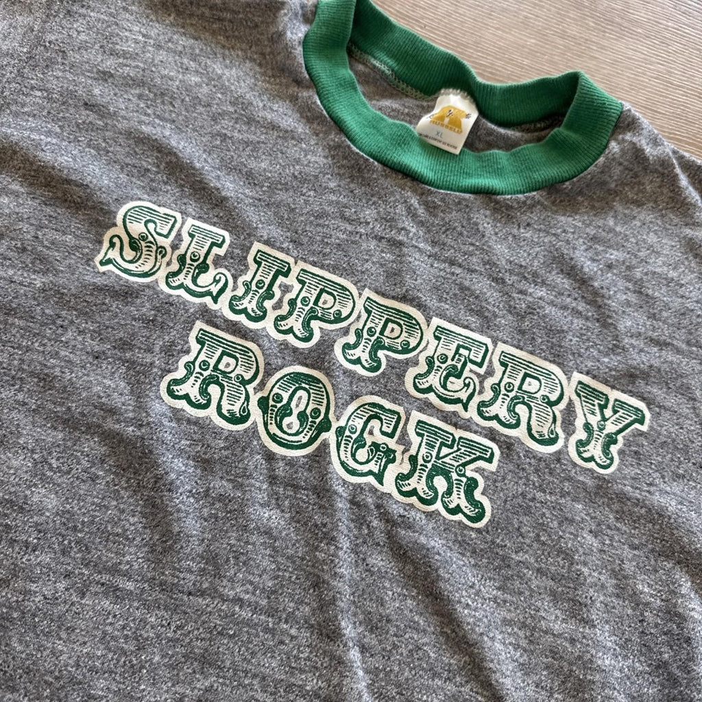 Vintage Slippery Rock Pride Shirt Mens L Ringer Russell Athletic 70s Gray