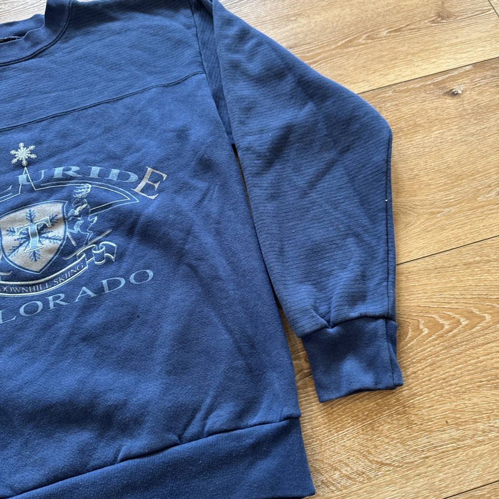Telluride Colorado Sweatshirt Mens L Downhill Skiing 90s Blue Ski Jansport Vtg