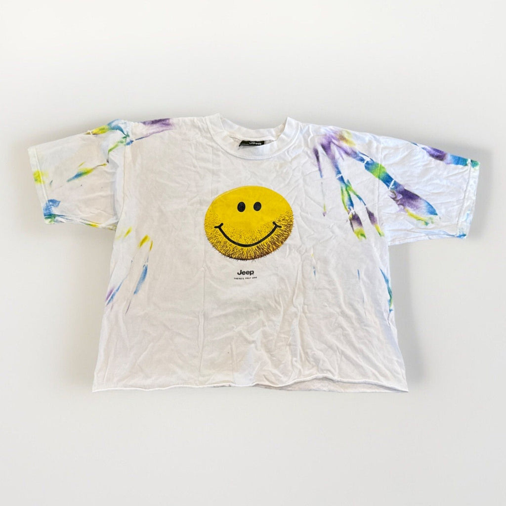 Jeep Shirt Womens XL Tie Dye Cropped Vintage Y2K Smiley Face Wrangler