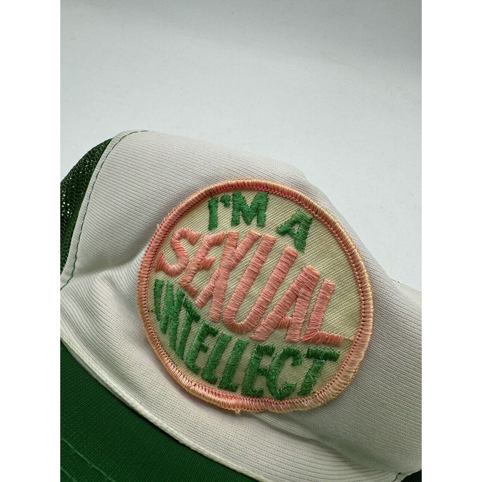 Vintage Trucker Hat Im a Sexual Intellect Patch SnapBack Funny 90s 80s Trucker