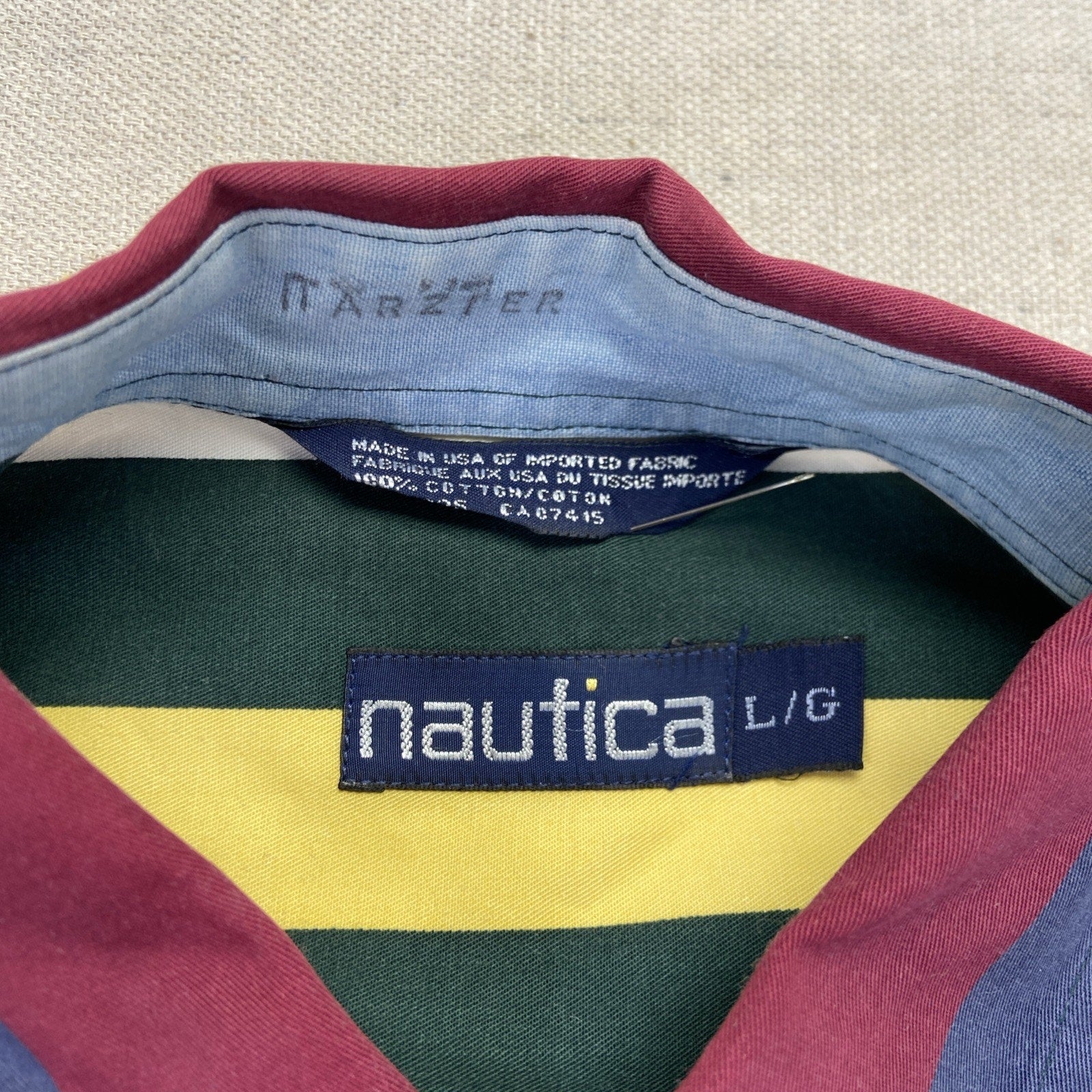 Vintage Nautica Men's L Colorblock Striped Long Sleeve Button Down 90s Preppy