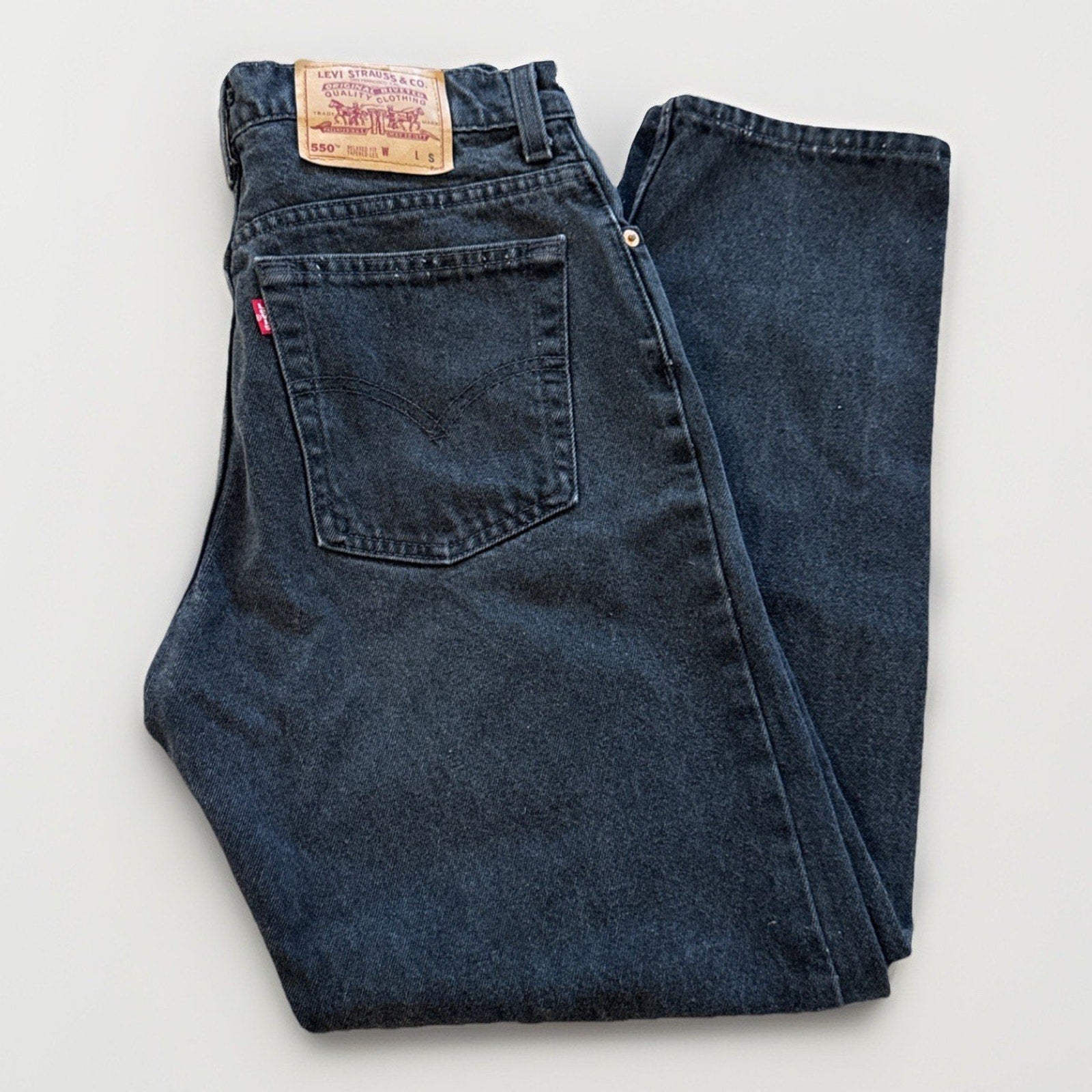 Vintage Levis 550 Jeans Womens 11 Jr 30 x 29 Relaxed Fit Black Denim Tapered Leg